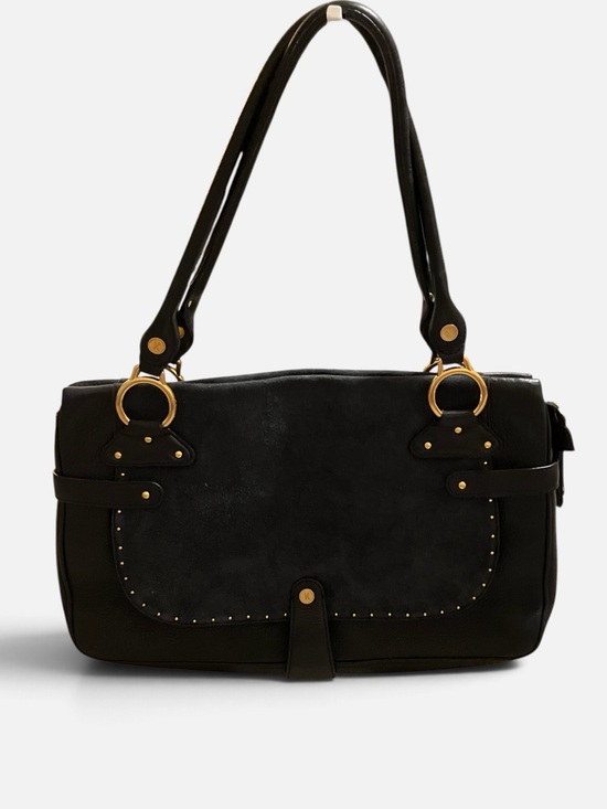 Cole Haan Handbags - Cole Haan Classic Black Suede and Leather Shoulder Bag with Gold Hardware